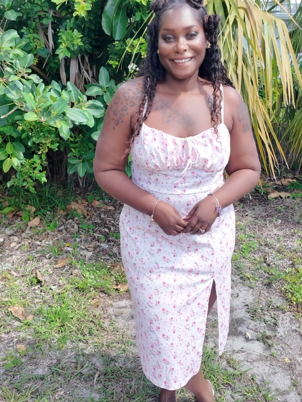Floral Tie-Front Midi Dress in Light Pink